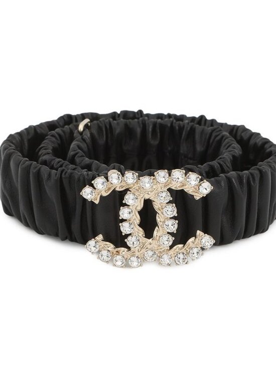 Chanel Belt CC Logo Rhinestone Leather 75 Black main image 7